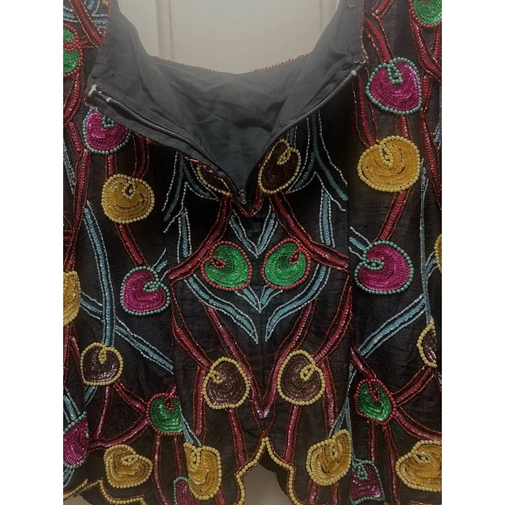 VTG Beaded Silk Beaded Sequin Scallop Hem Festival Shirt Top Sz M Bling Boho - Picture 6 of 6